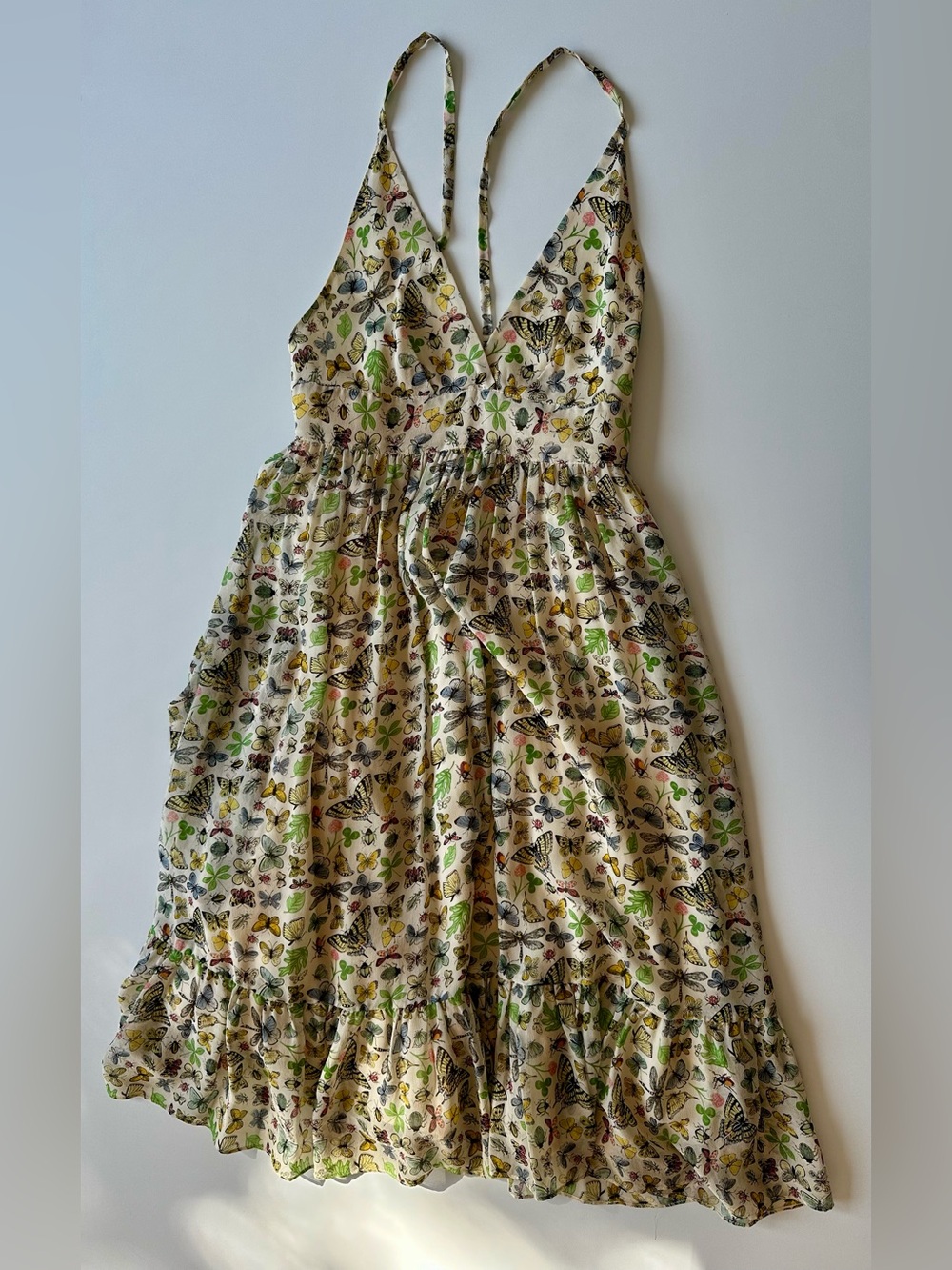 J.Crew Vintage 2007 100% Silk Butterfly Print Halter Dress Size 4